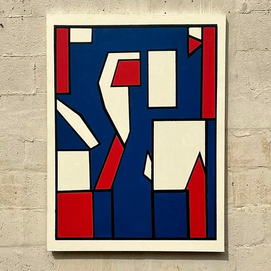 Peinture à l'huile géométrique boho sur toile de la fin du 20e siècle en vente 5