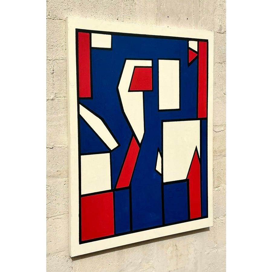 Peinture à l'huile géométrique boho sur toile de la fin du 20e siècle Bon état - En vente à West Palm Beach, FL