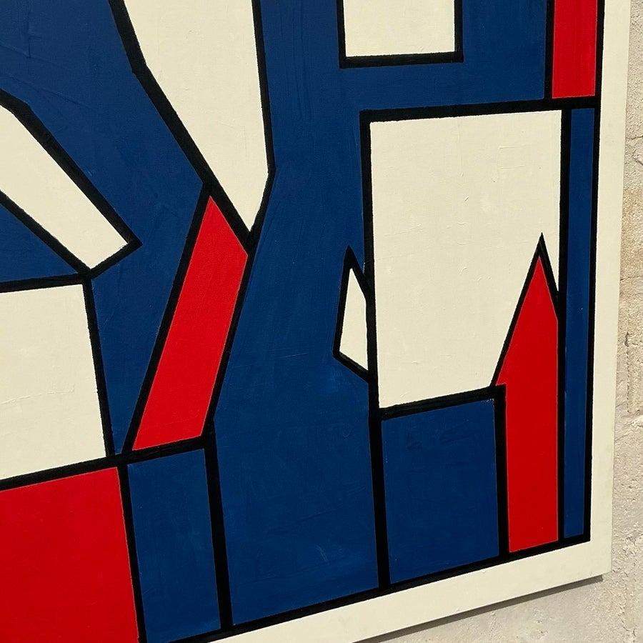 Peinture à l'huile géométrique boho sur toile de la fin du 20e siècle en vente 1