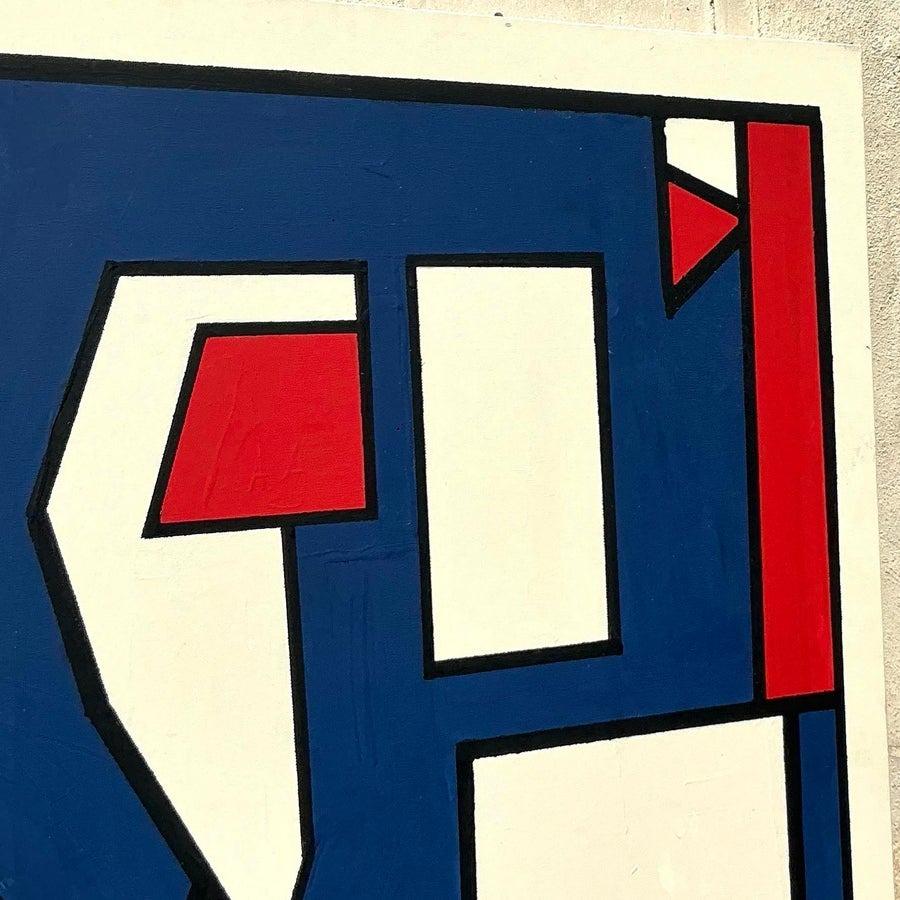 Peinture à l'huile géométrique boho sur toile de la fin du 20e siècle en vente 2