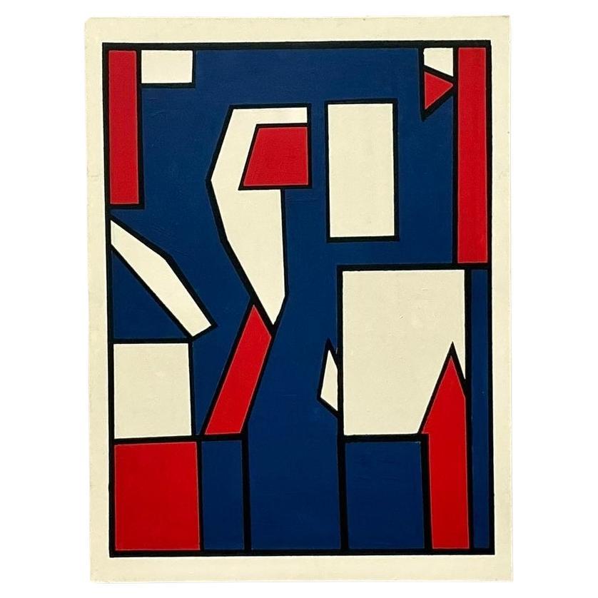 Late 20th Century Vintage Boho Geometric Oil Painting on Canvas