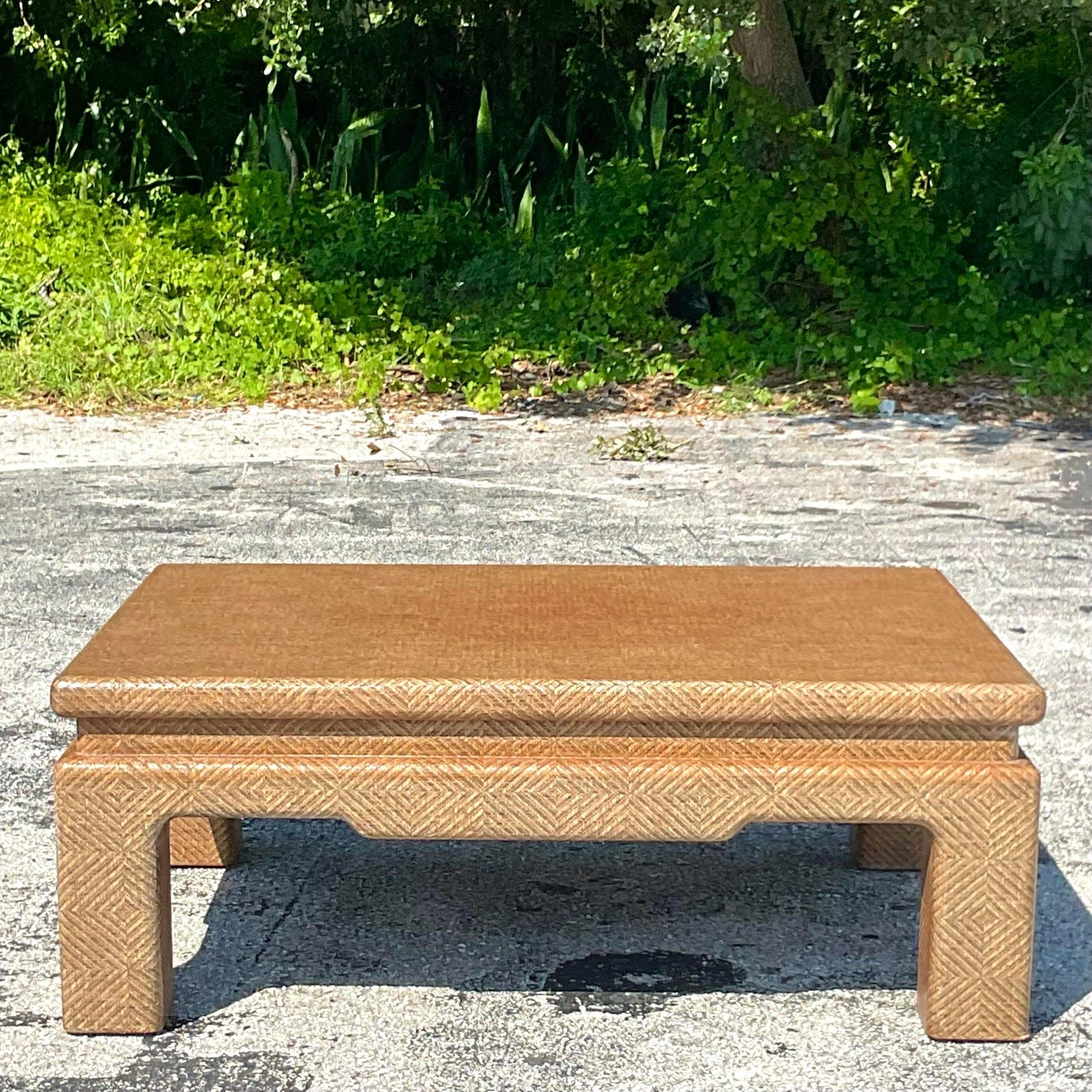 square grasscloth coffee table