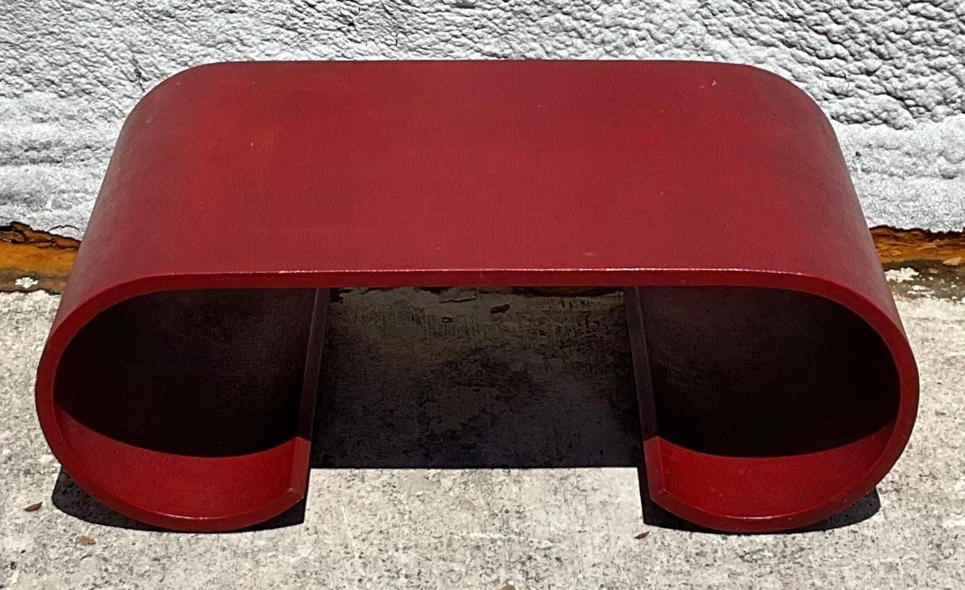 Américain Table basse en toile d'herbe Boho de la fin du 20e siècle en vente