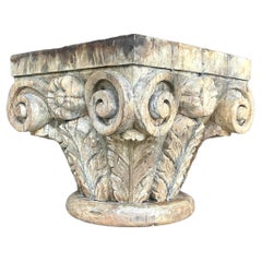 Fin du 20ème siècle Vintage Boho Table d'appoint à colonne sculptée à la main