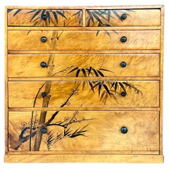 Late 20th Century Vintage Boho Hand Painted Burl Wood Petite Chest of Drawers