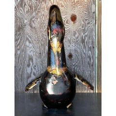Late 20th Century Vintage Boho Hand Painted Carved Wood Swan