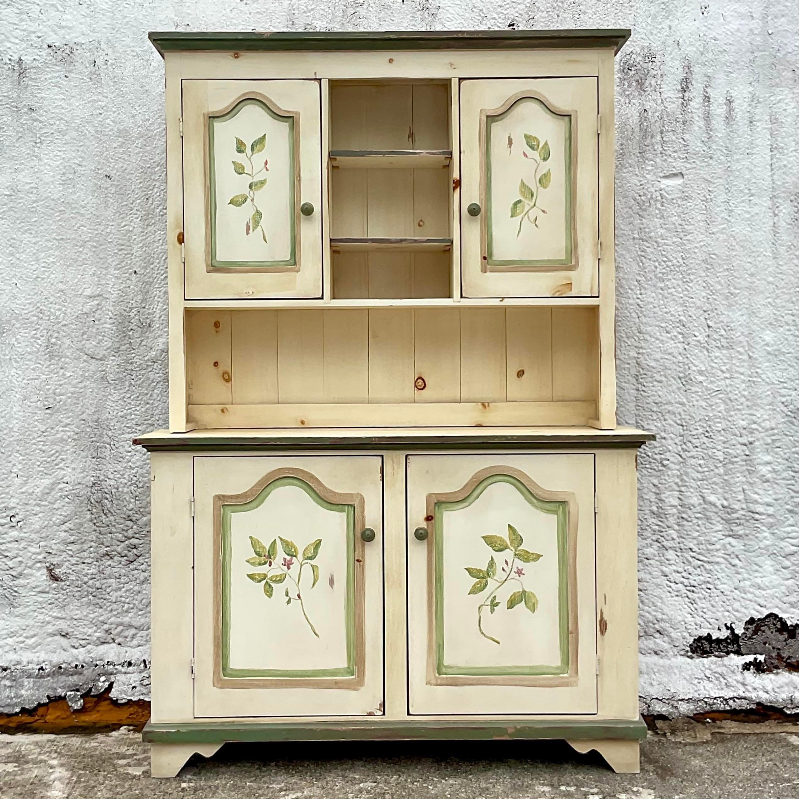 Porcelain Late 20th Century Vintage Boho Hand Painted Hutch For Sale