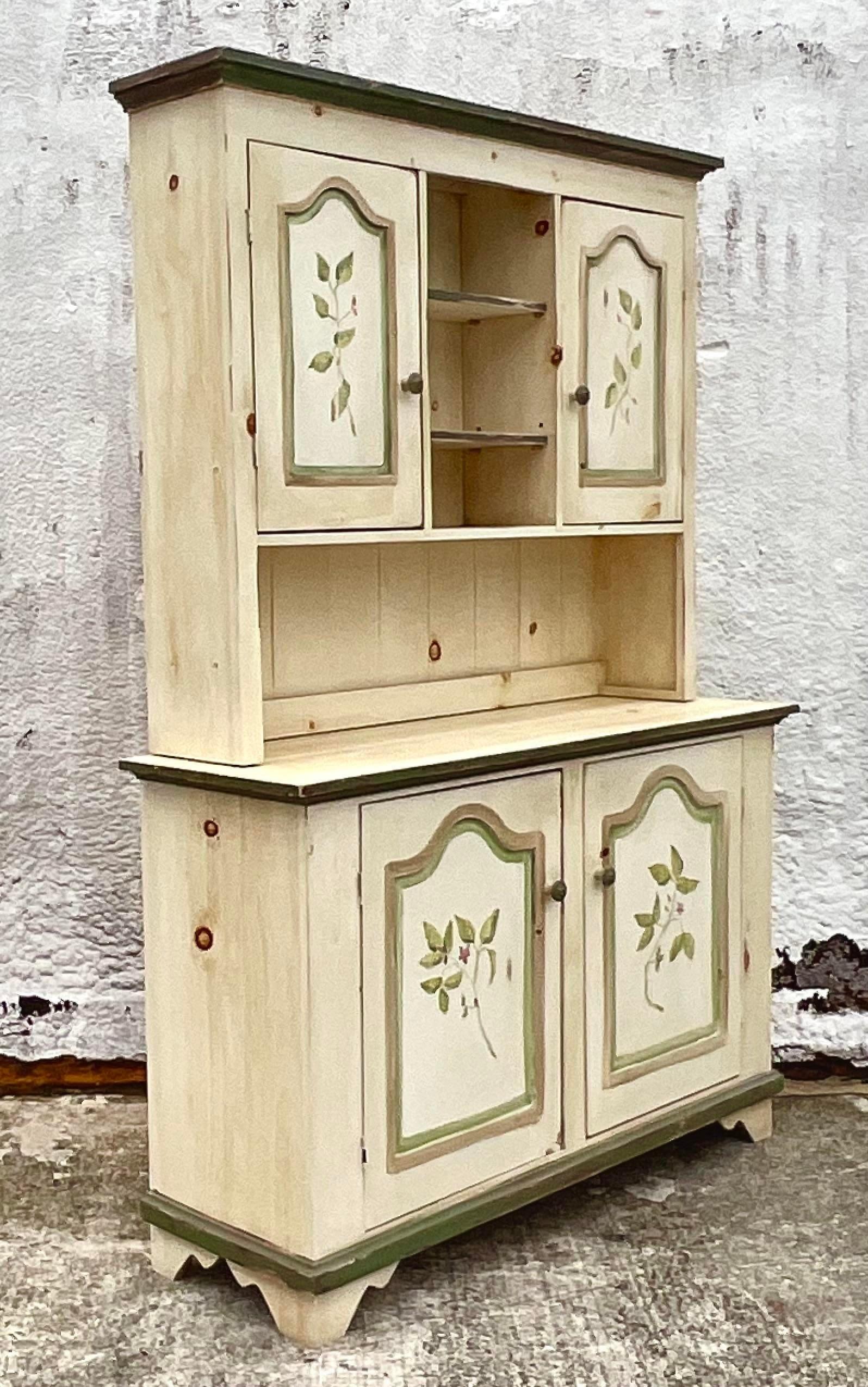 Late 20th Century Vintage Boho Hand Painted Hutch For Sale 1
