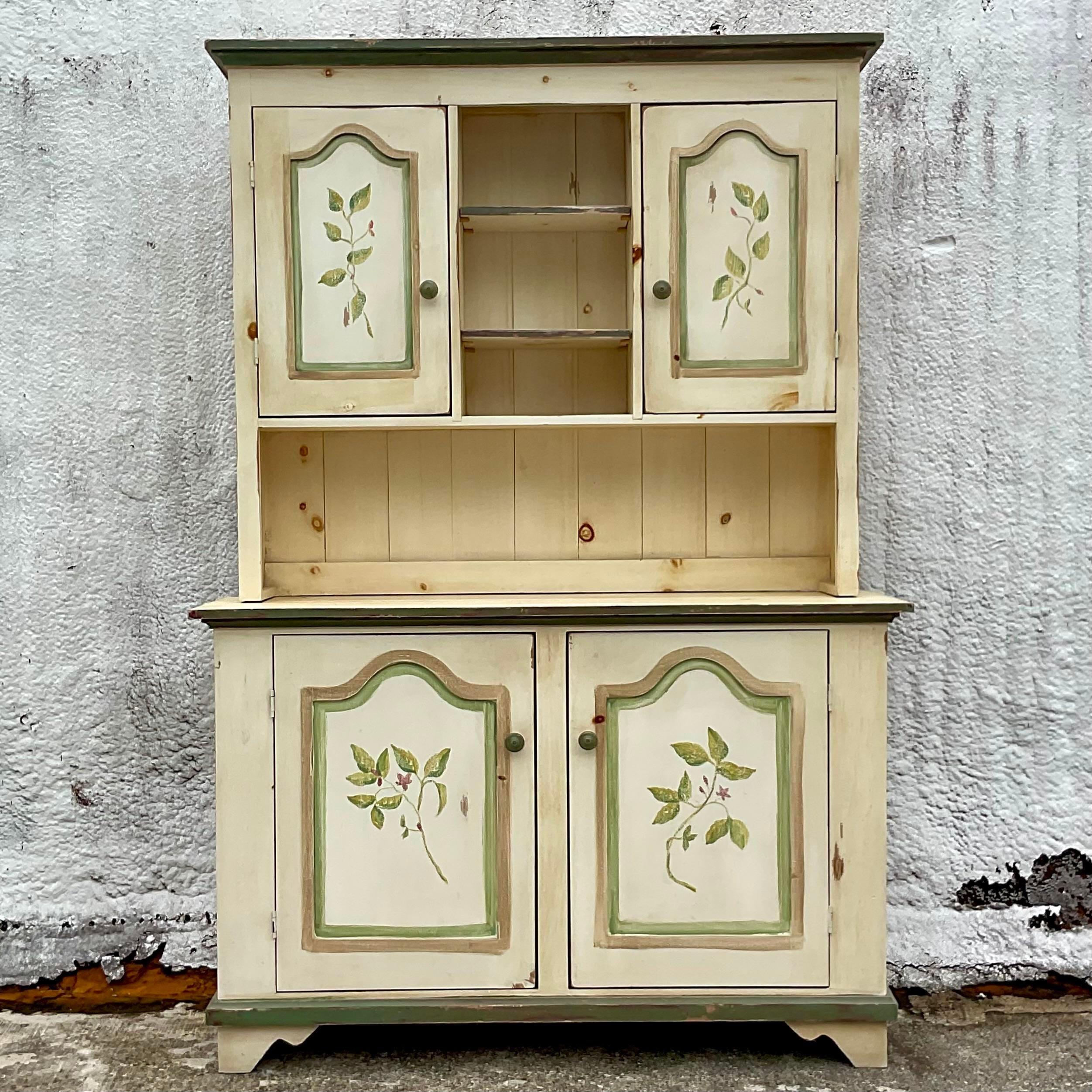 Late 20th Century Vintage Boho Hand Painted Hutch For Sale 3