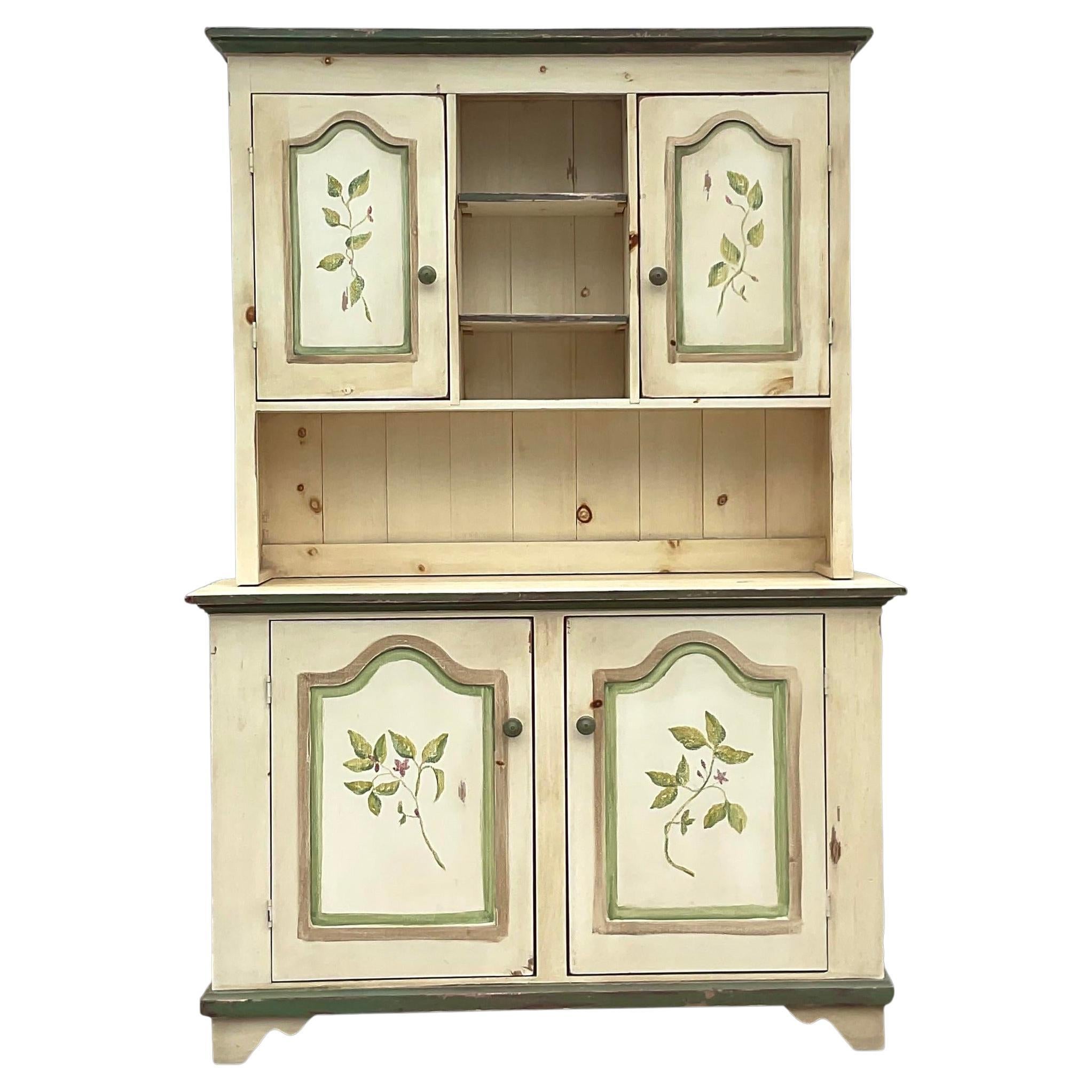 Late 20th Century Vintage Boho Hand Painted Hutch For Sale