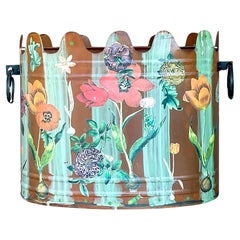 Vaso in metallo dipinto a mano Boho della fine del XX secolo