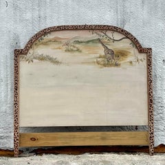 Late 20th Century Vintage Boho Hand Painted Safari Full Headboard