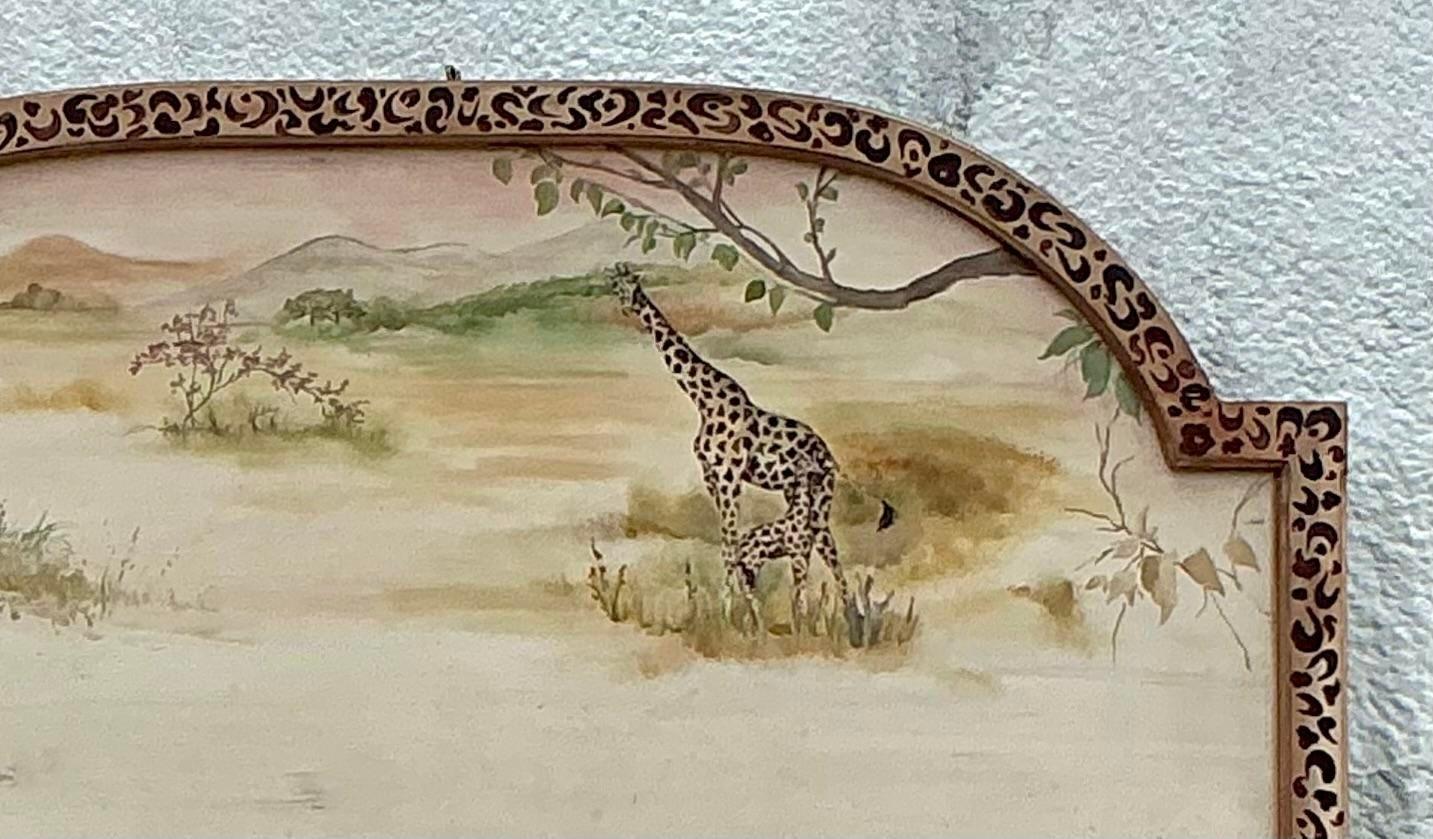 American Late 20th Century Vintage Boho Hand Painted Safari Full Headboard For Sale