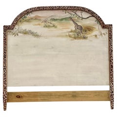 Late 20th Century Vintage Boho Hand Painted Safari Full Headboard
