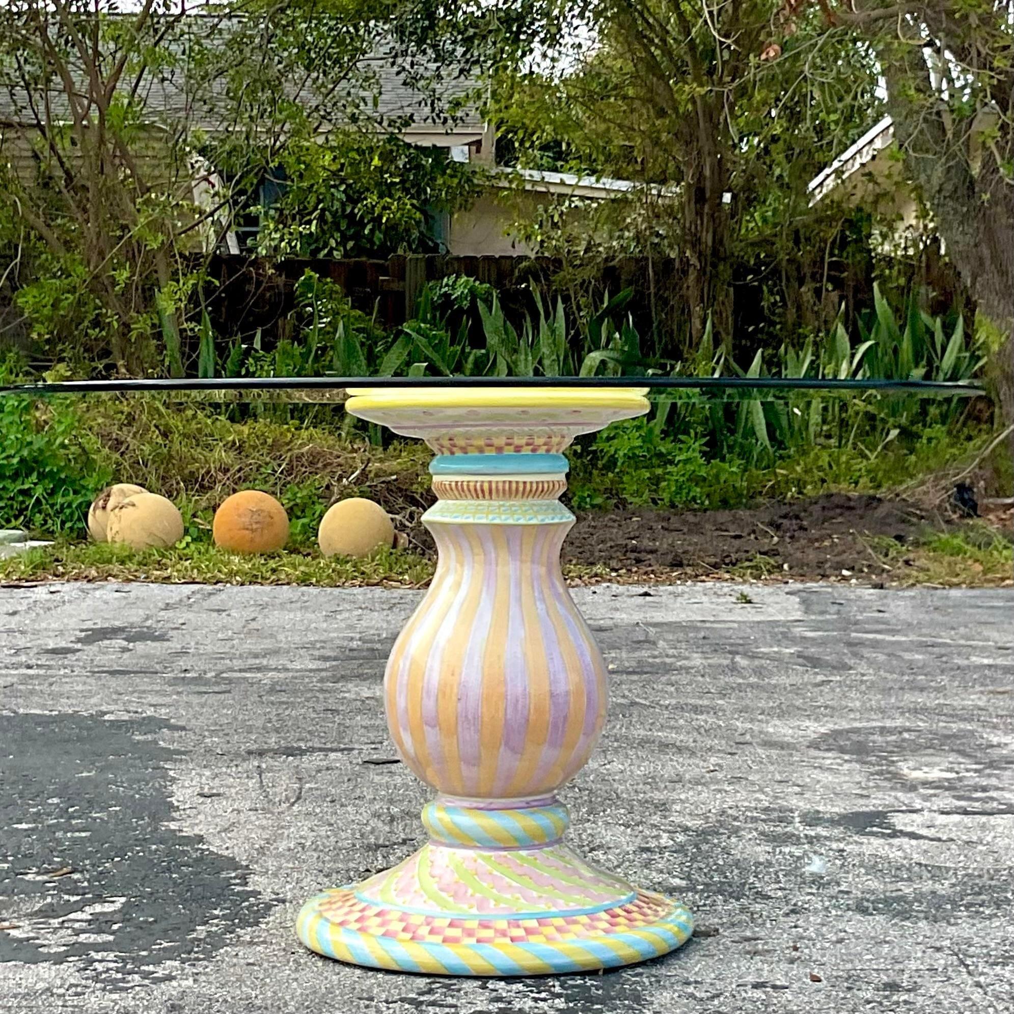 Late 20th Century Vintage Boho Hand Painted Terracotta Dining Table In Good Condition For Sale In west palm beach, FL