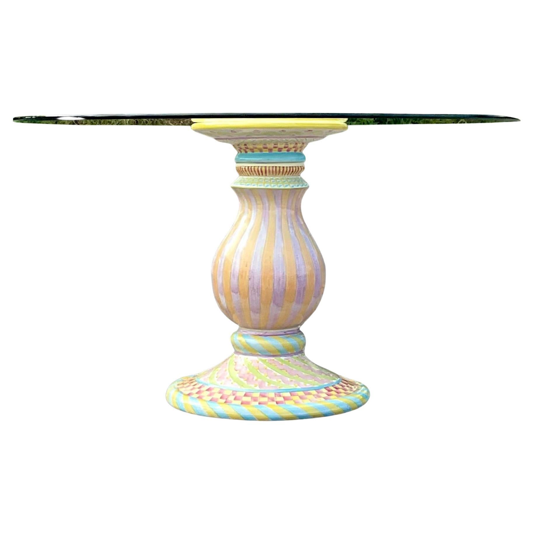 Late 20th Century Vintage Boho Hand Painted Terracotta Dining Table For Sale