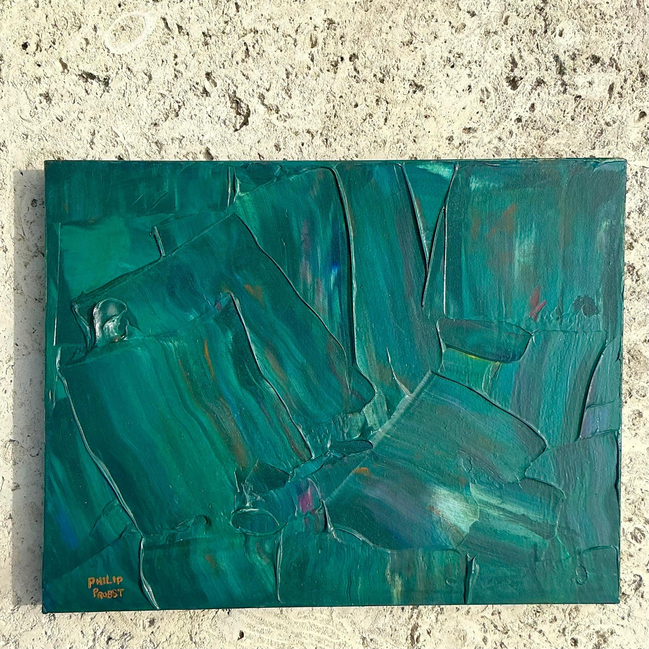 Bringen Sie ein künstlerisches Flair in Ihren Raum mit diesem Vintage Boho Impasto Original Abstraktes Ölgemälde auf Leinwand. Die strukturierte Impasto-Technik schafft eine fesselnde Tiefe, mit kräftigen Farben und dynamischen Formen, die einen