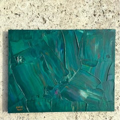 Late 20th Century Vintage Boho Impasto Original Abstract Oil Painting on Canvas