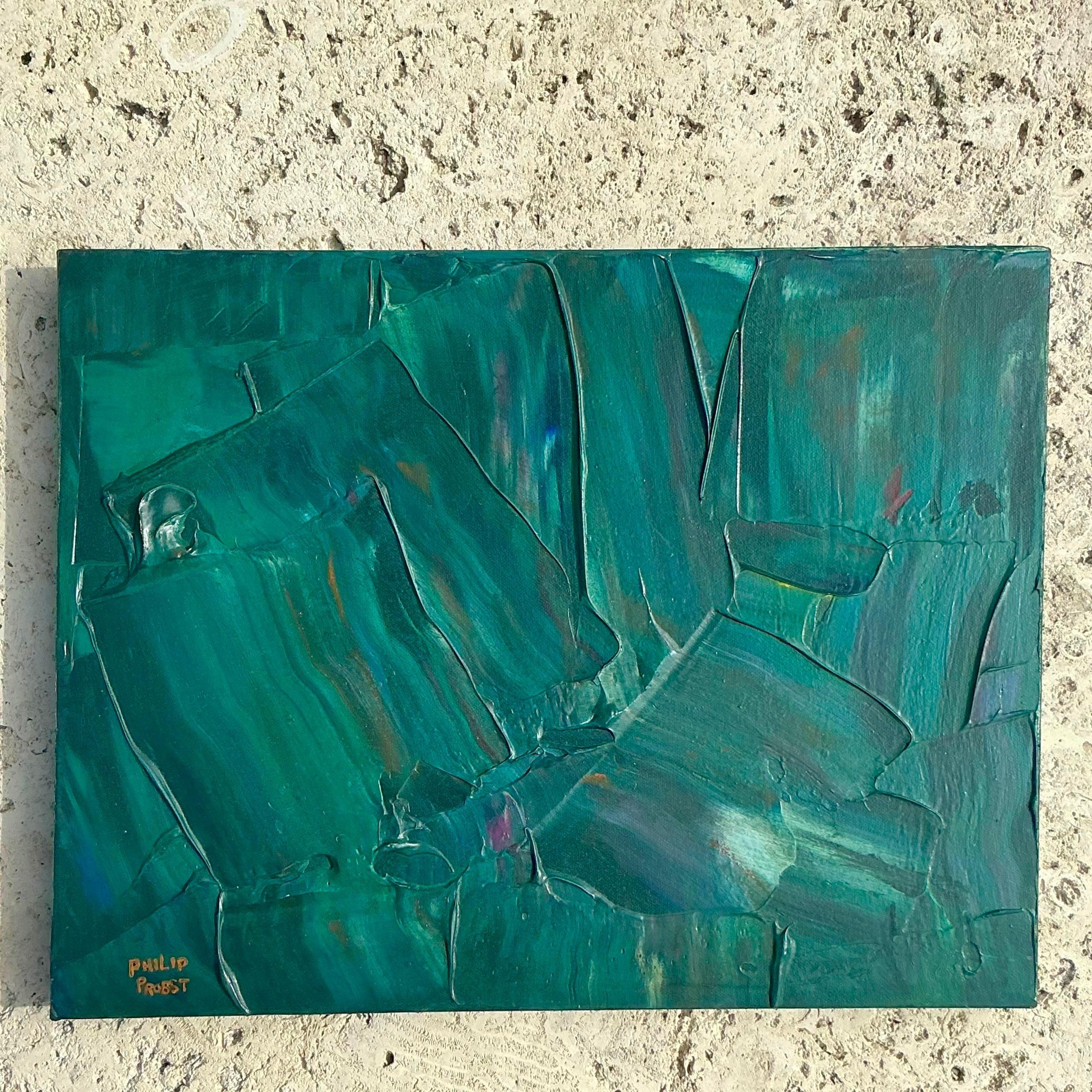 Ende des 20. Jahrhunderts Vintage Boho Impasto Original abstrakte Ölgemälde auf Leinwand (amerikanisch) im Angebot