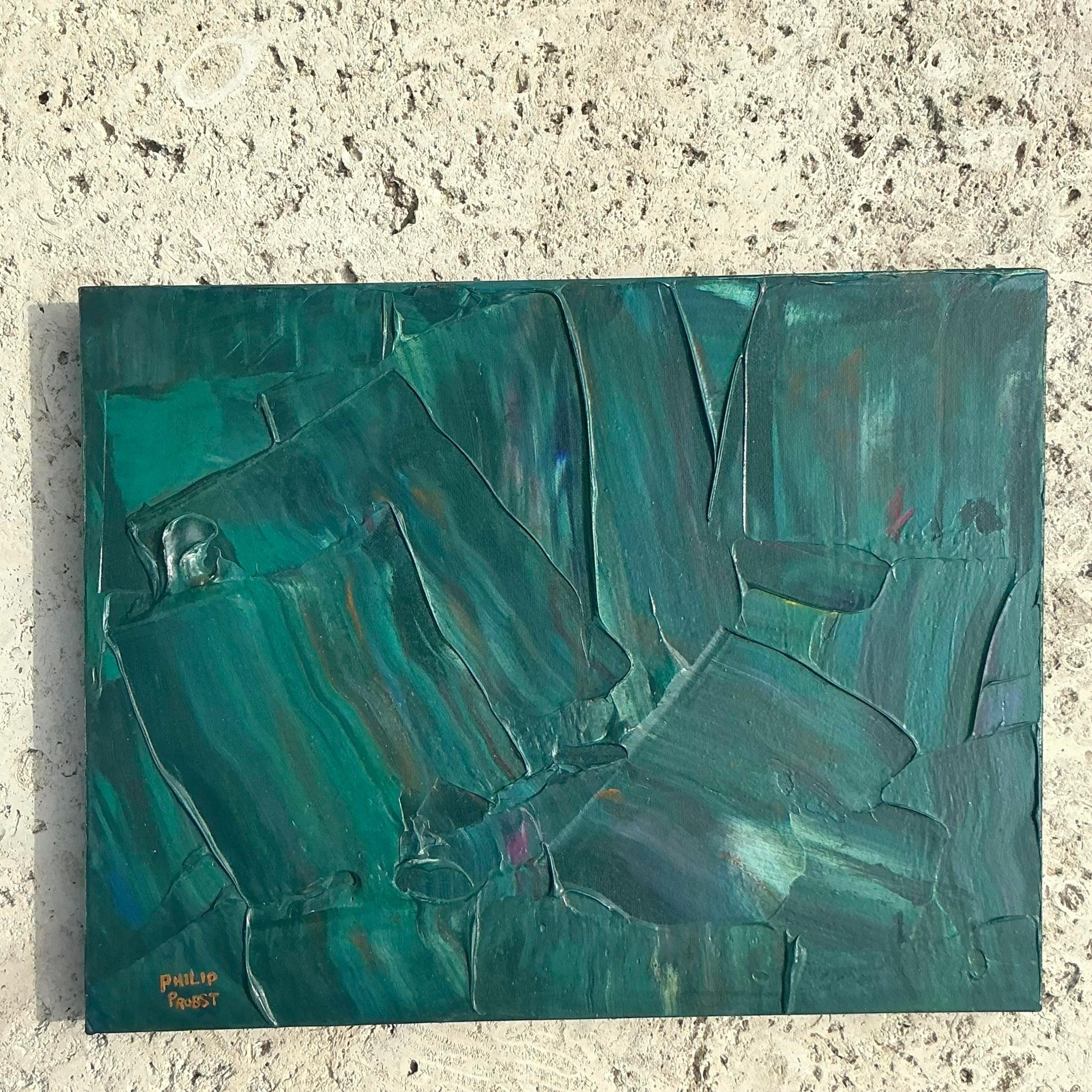 Ende des 20. Jahrhunderts Vintage Boho Impasto Original abstrakte Ölgemälde auf Leinwand im Zustand „Gut“ im Angebot in West Palm Beach, FL