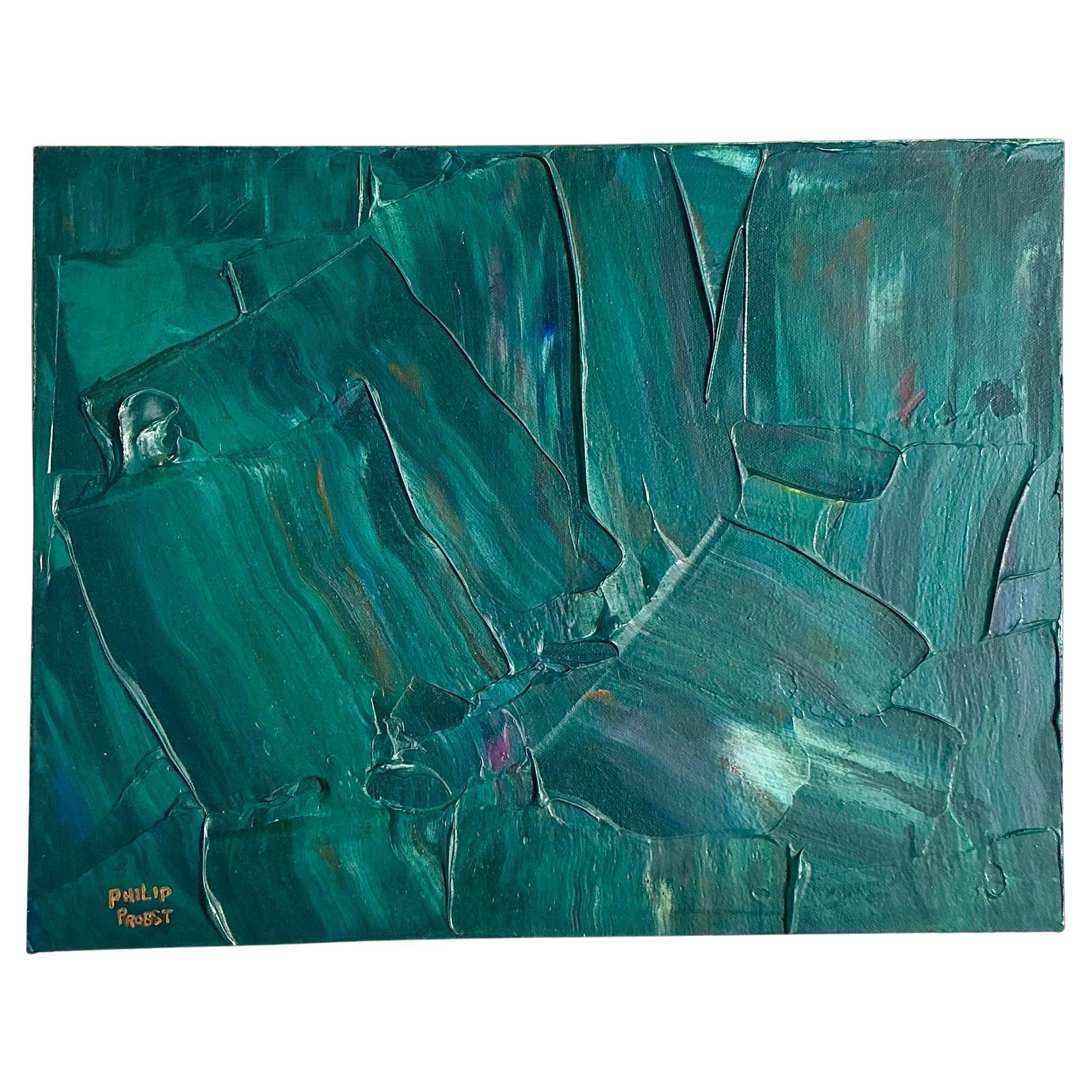 Late 20th Century Vintage Boho Impasto Original Abstract Oil Painting on Canvas