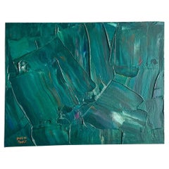 Pintura al óleo abstracta original Boho Impasto Vintage de finales del siglo XX sobre lienzo