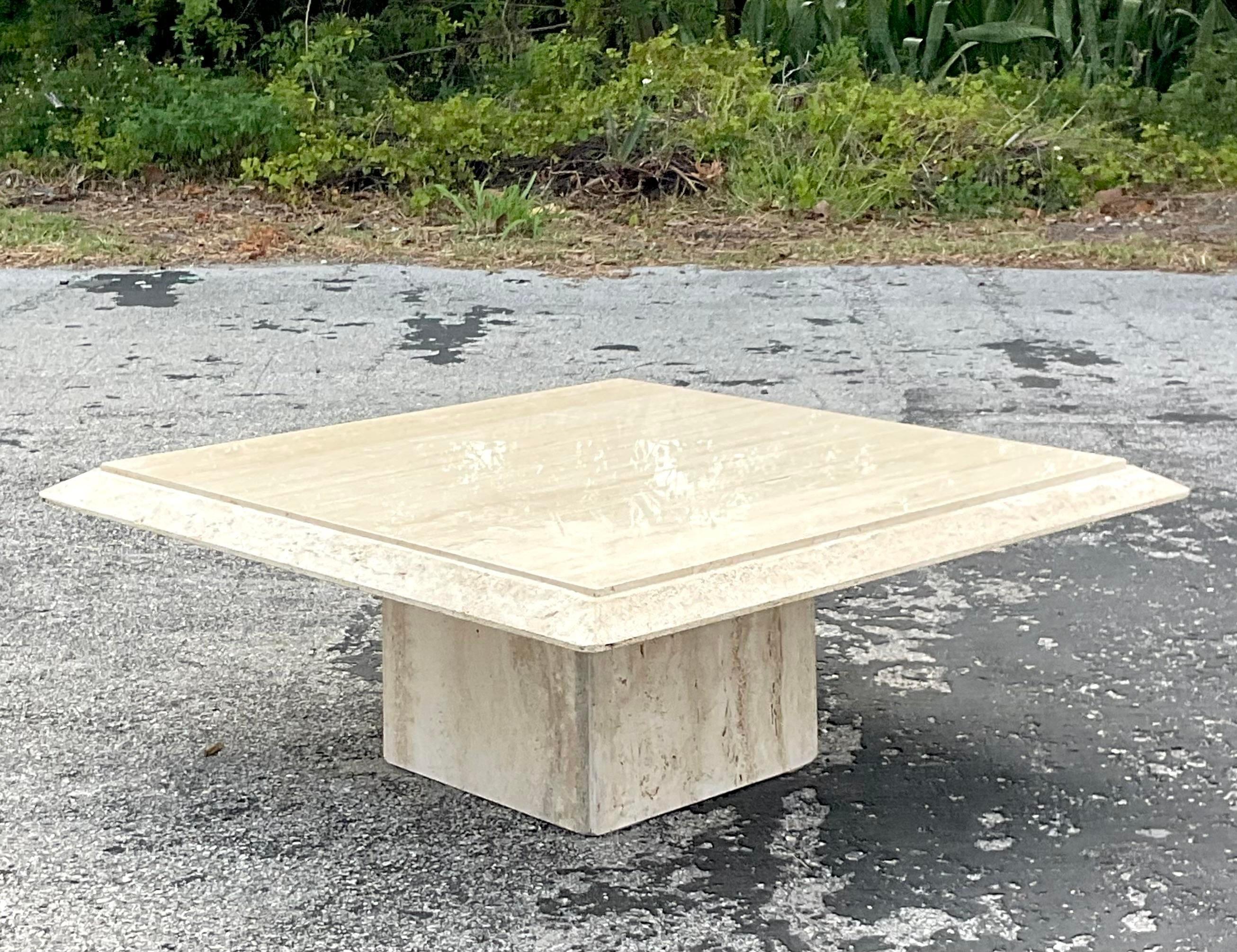 Late 20th Century Vintage Boho Italian Stone Travertine Coffee Table In Good Condition For Sale In west palm beach, FL