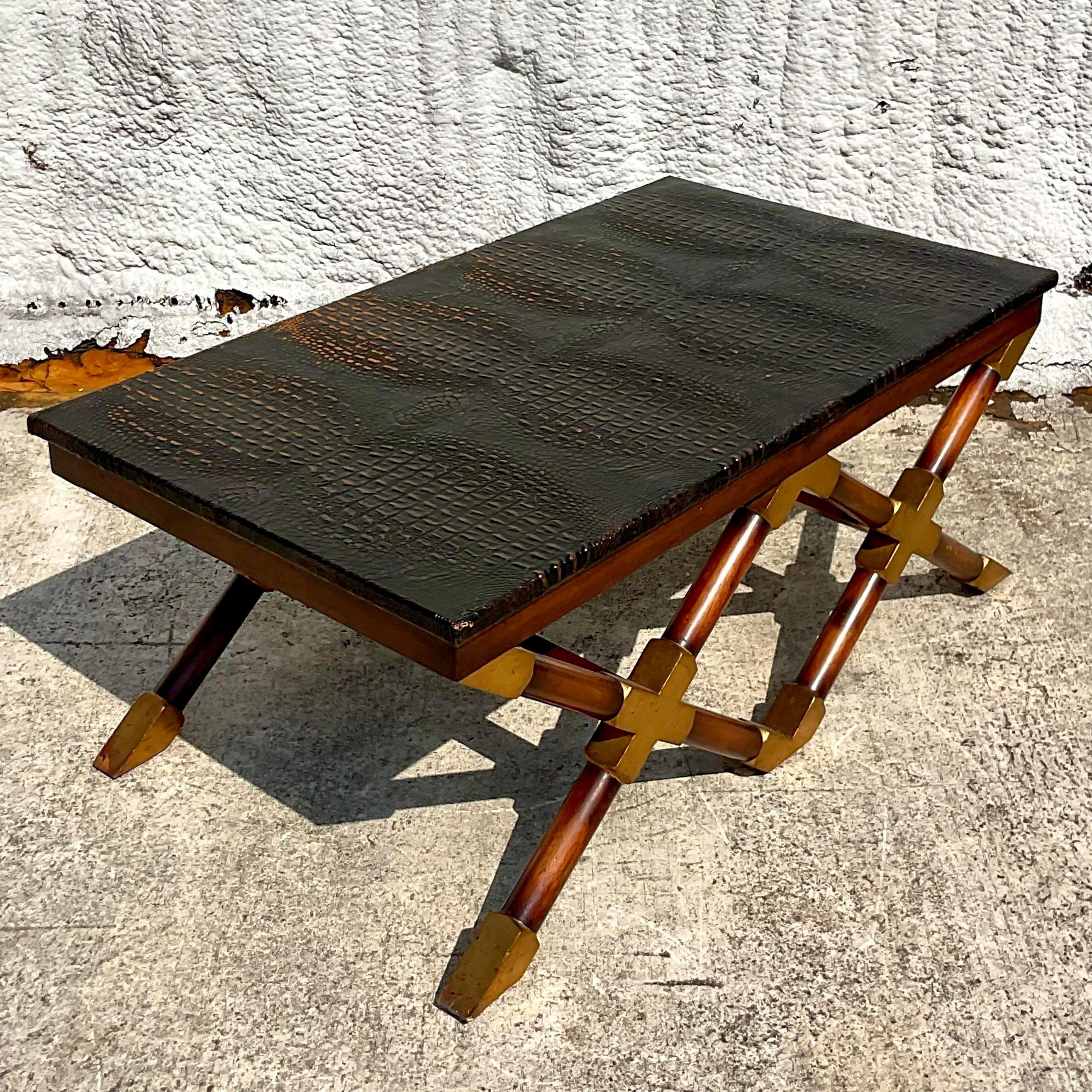 American Late 20th Century Vintage Boho John Richards Campaign Coffee Table For Sale