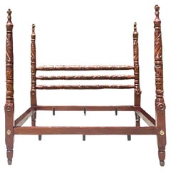 Late 20th Century Retro Boho King Carved Poster Bed After Ralph Lauren
