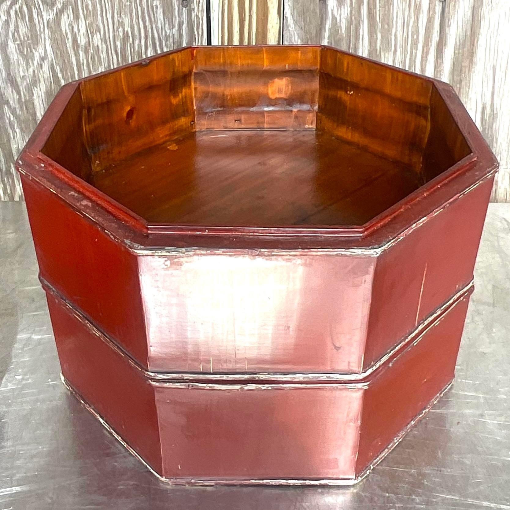 Late 20th Century Vintage Boho Lacquered Octagon Staking Temple Boxes - a Pair For Sale 1