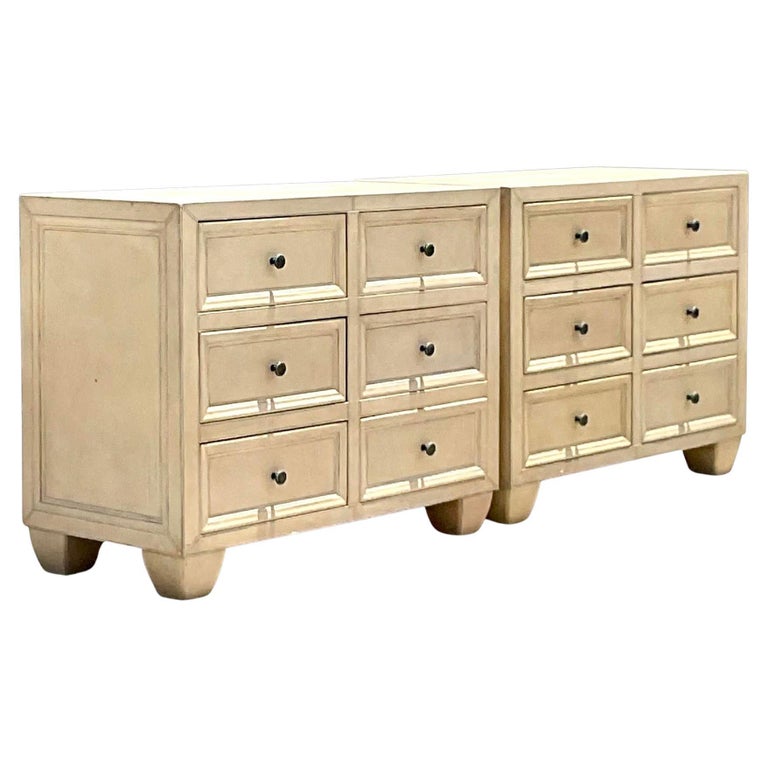 Late 20th Century Vintage Boho Lexington Leather Wrapped Chest of Drawers -  a Pr