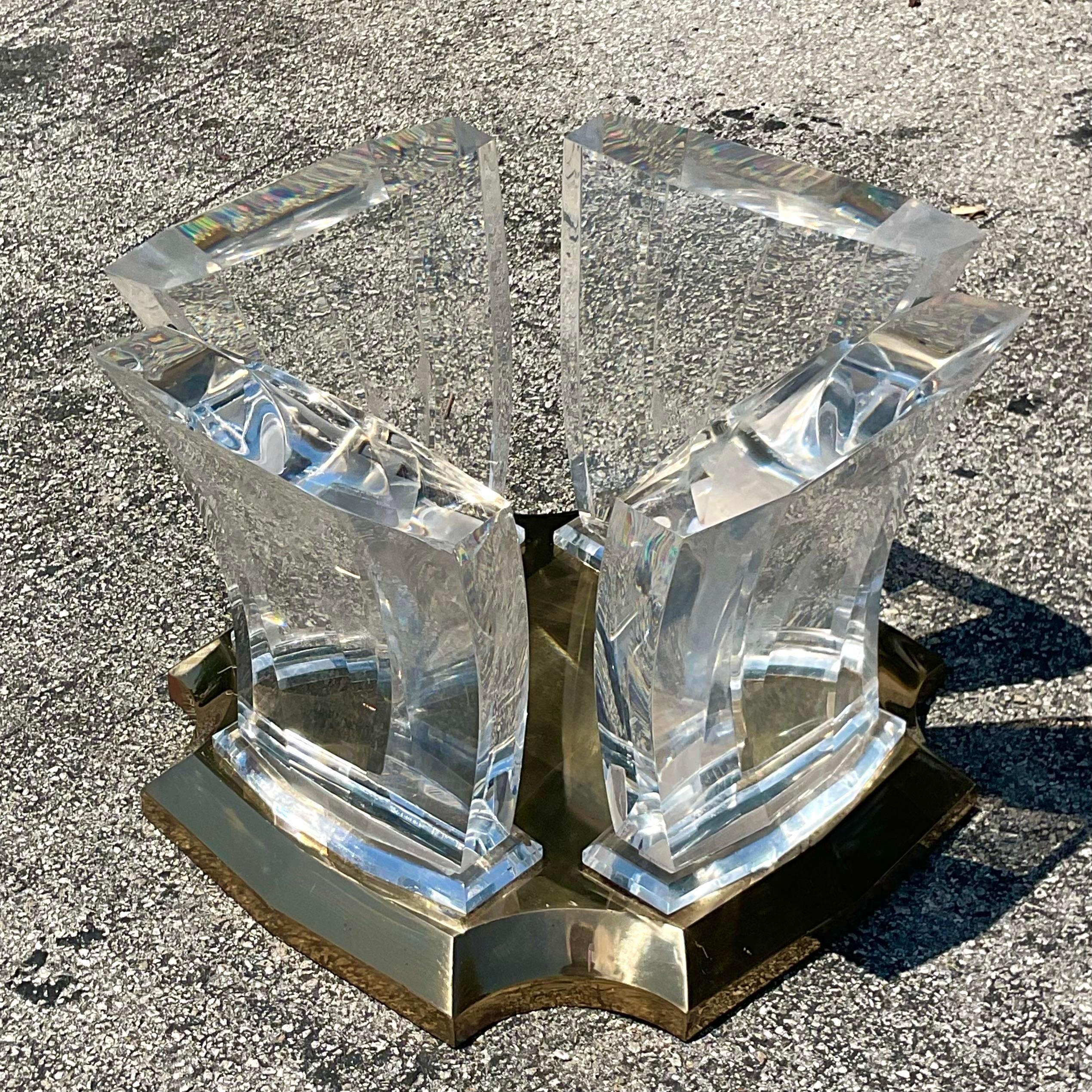 Late 20th Century Vintage Boho Lucite and Brass Coffee Table In Good Condition For Sale In west palm beach, FL