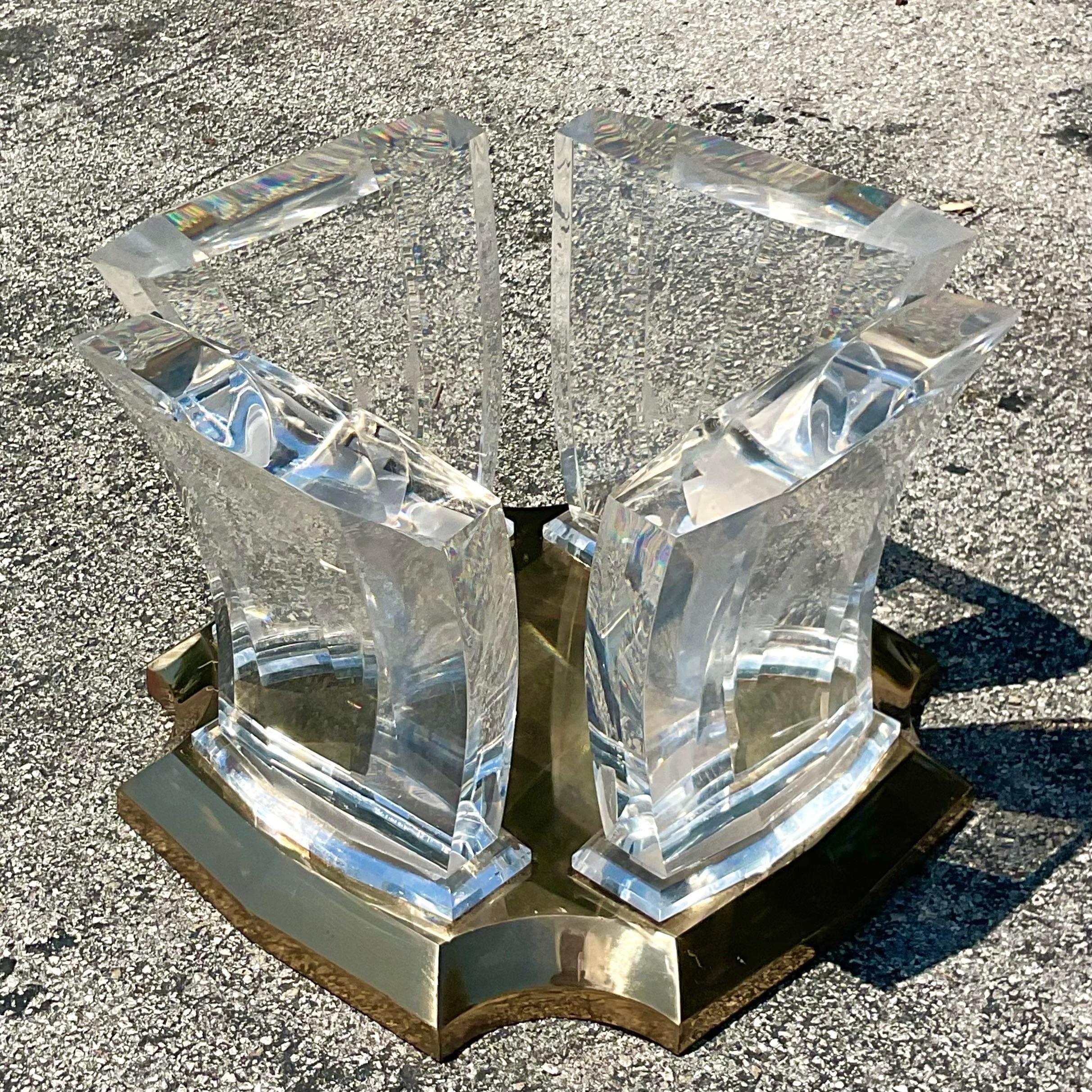 Late 20th Century Vintage Boho Lucite and Brass Coffee Table For Sale 1