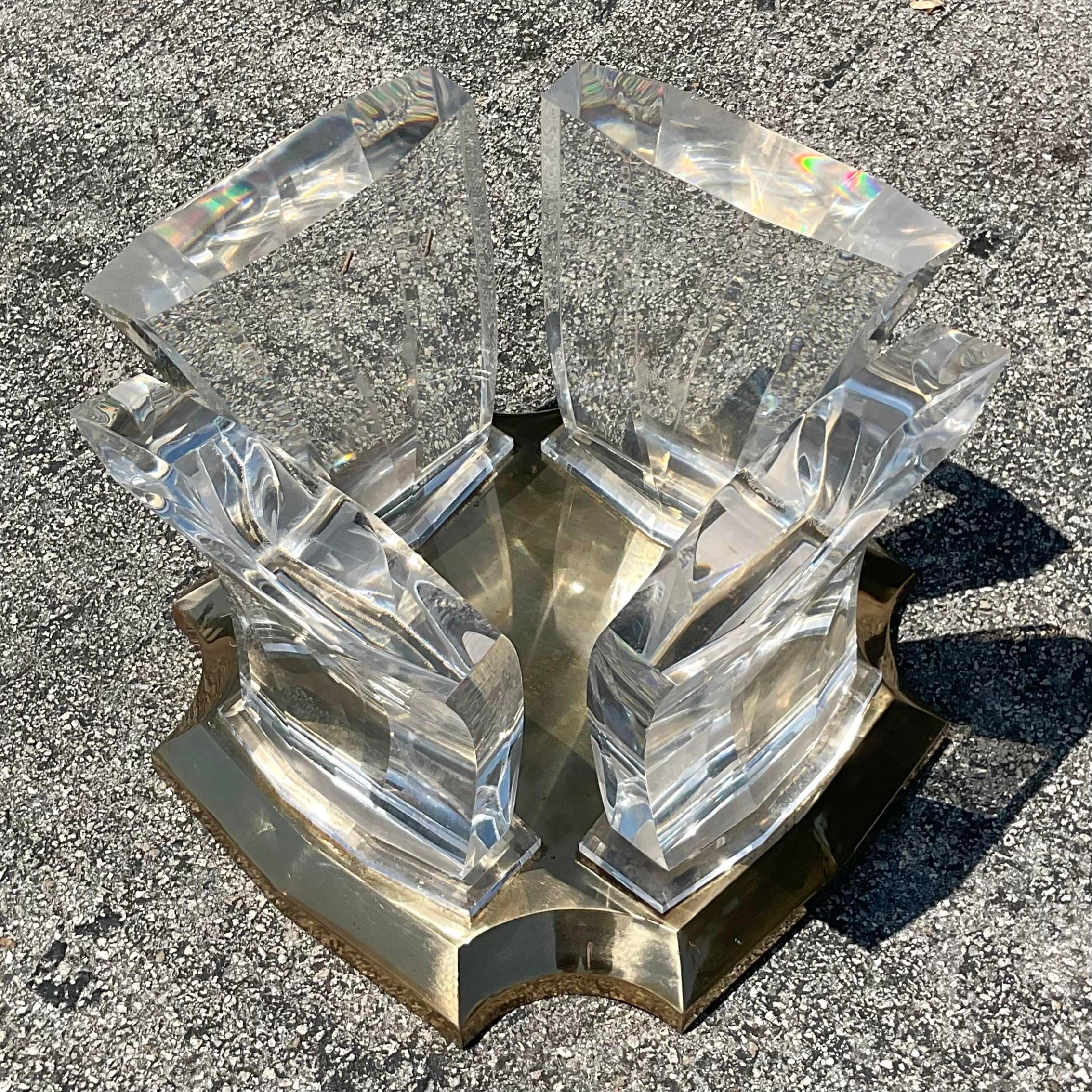 Late 20th Century Vintage Boho Lucite and Brass Coffee Table For Sale 2