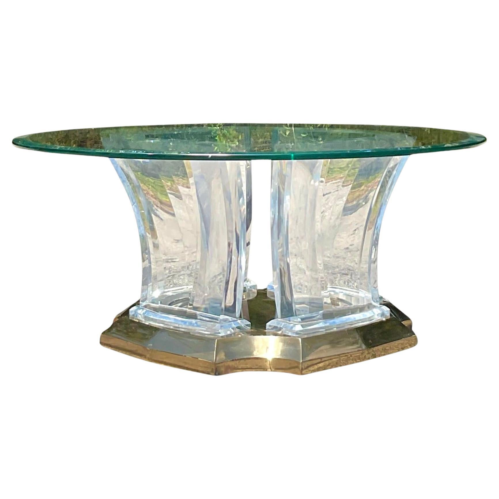 Late 20th Century Vintage Boho Lucite and Brass Coffee Table