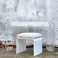 Late 20th Century Vintage Boho Lucite Scroll Vanity With Swivel Bench - Set of 2