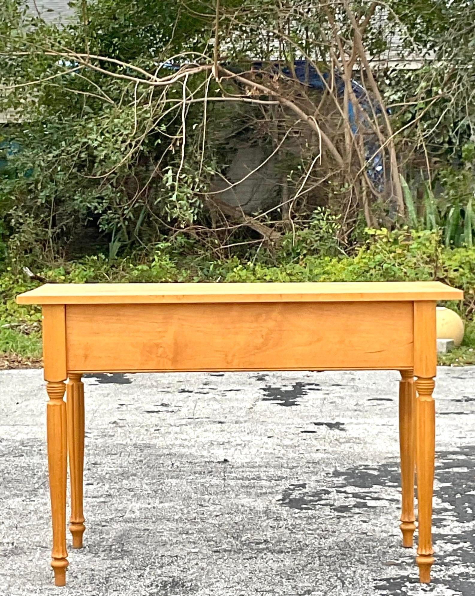 Late 20th Century Vintage Boho Maple Console Farm Table In Good Condition For Sale In west palm beach, FL