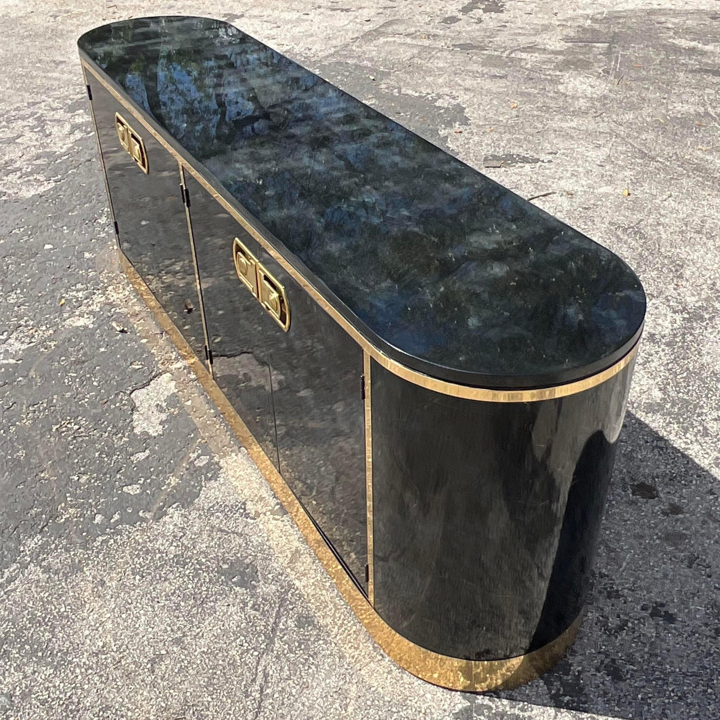 Late 20th Century Vintage Boho Mastercraft Racetrack Lacquered Credenza For Sale 5