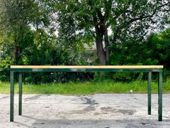 Late 20th Century Vintage Boho Metal and Butcher Block Long Console Table