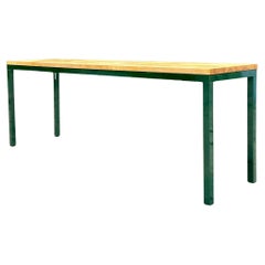 Fin du 20ème siècle Vintage Boho Table console longue en métal et bloc de boucherie