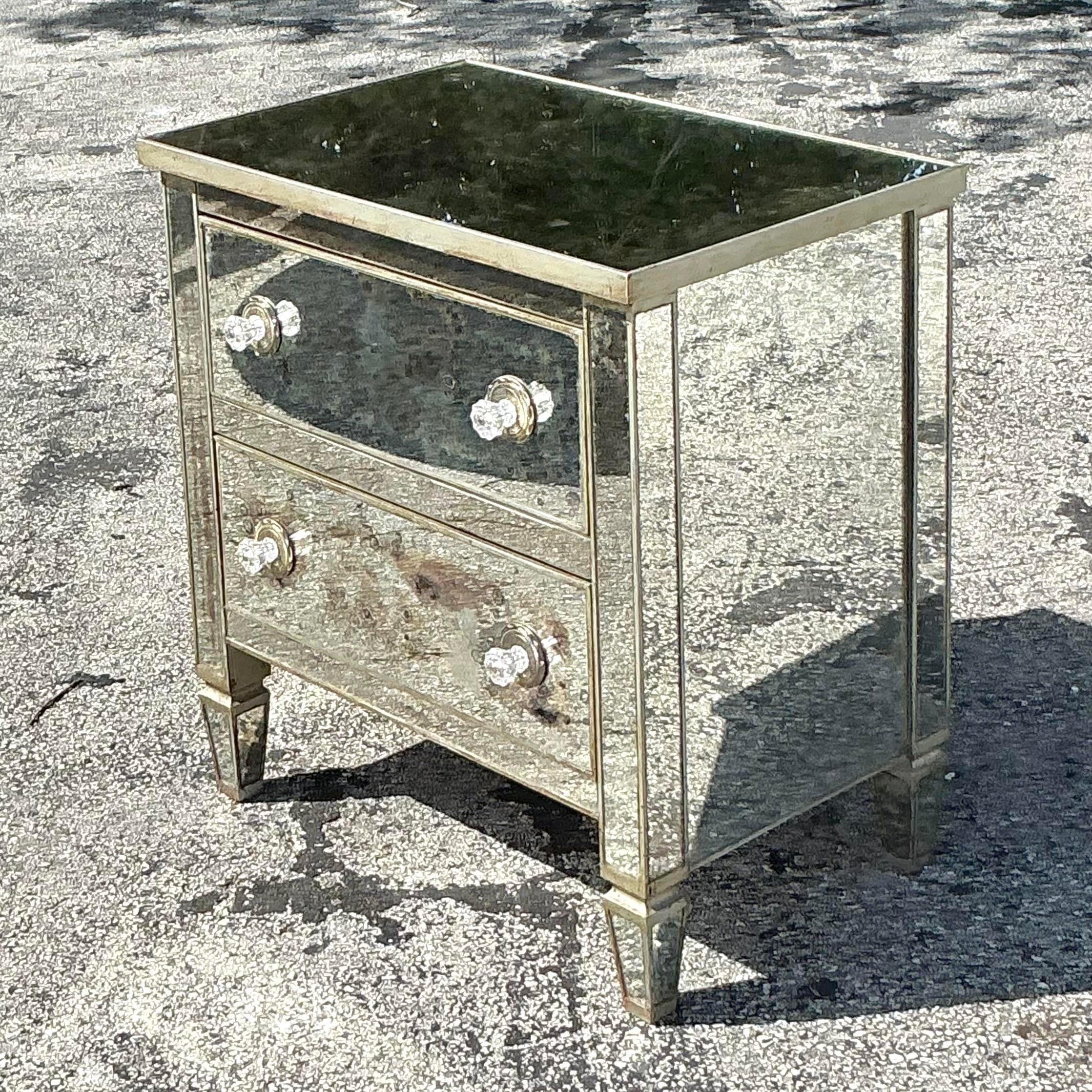 Mid-Century Modern Late 20th Century Vintage Boho Mirrored Nightstand For Sale