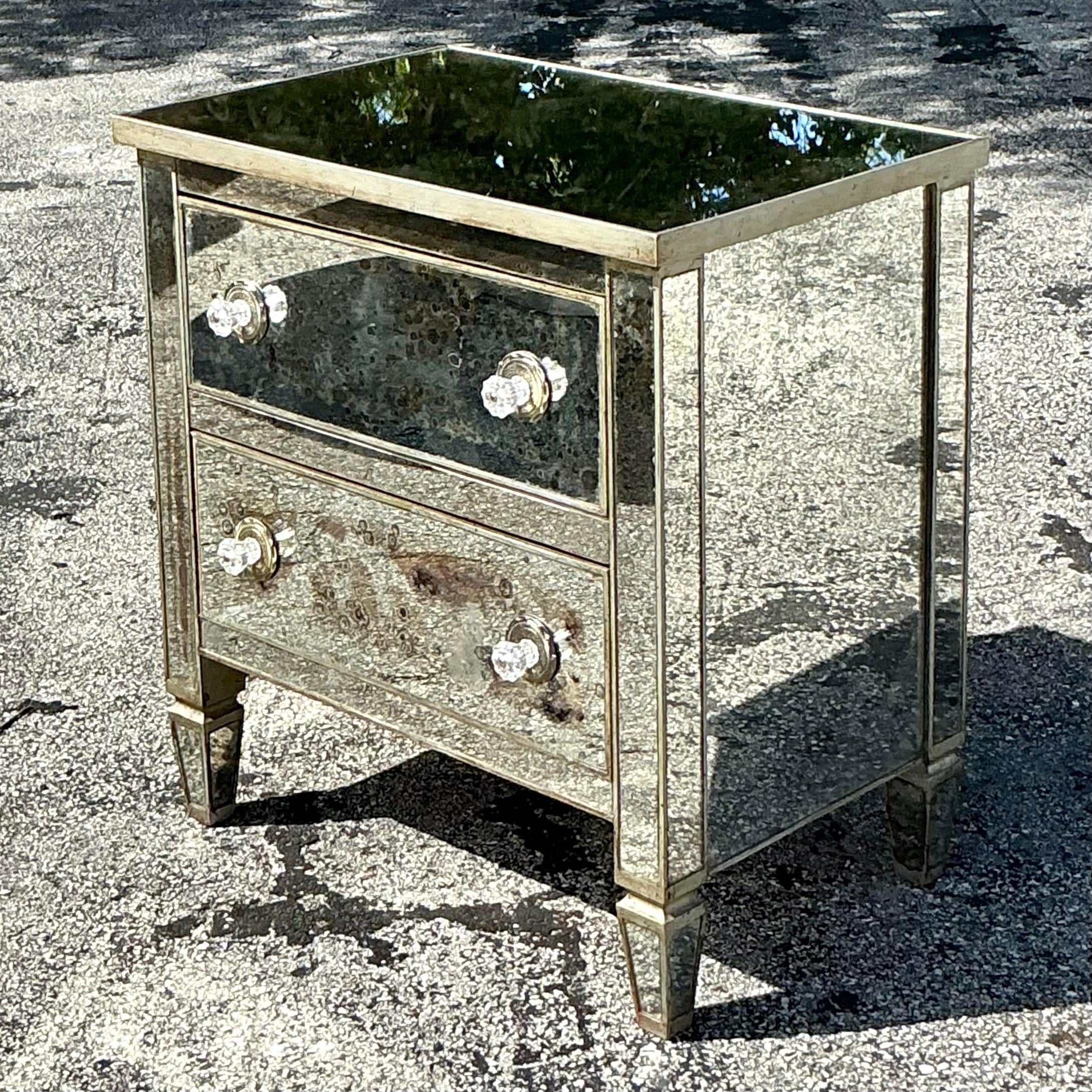 American Late 20th Century Vintage Boho Mirrored Nightstand For Sale