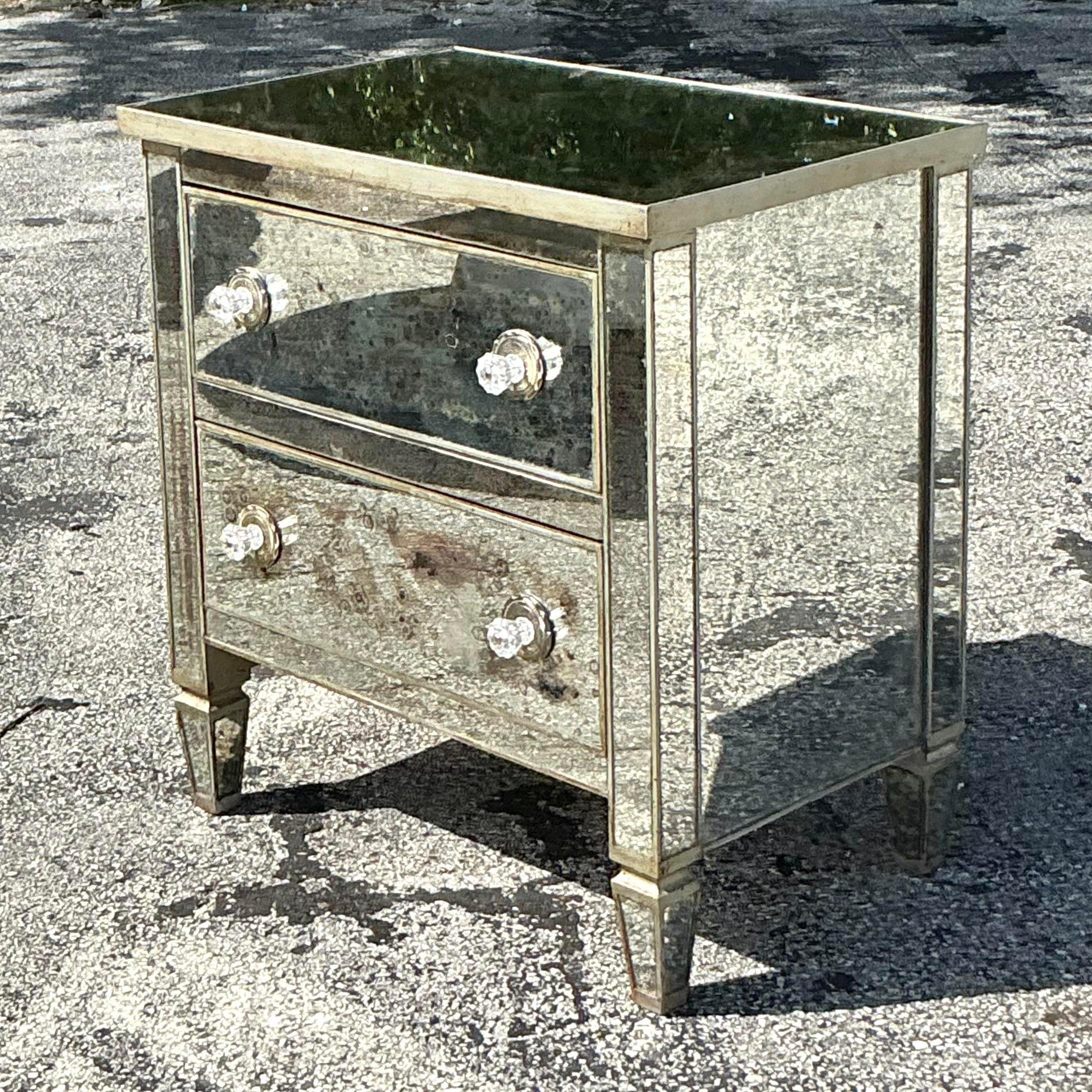 Late 20th Century Vintage Boho Mirrored Nightstand In Good Condition For Sale In west palm beach, FL