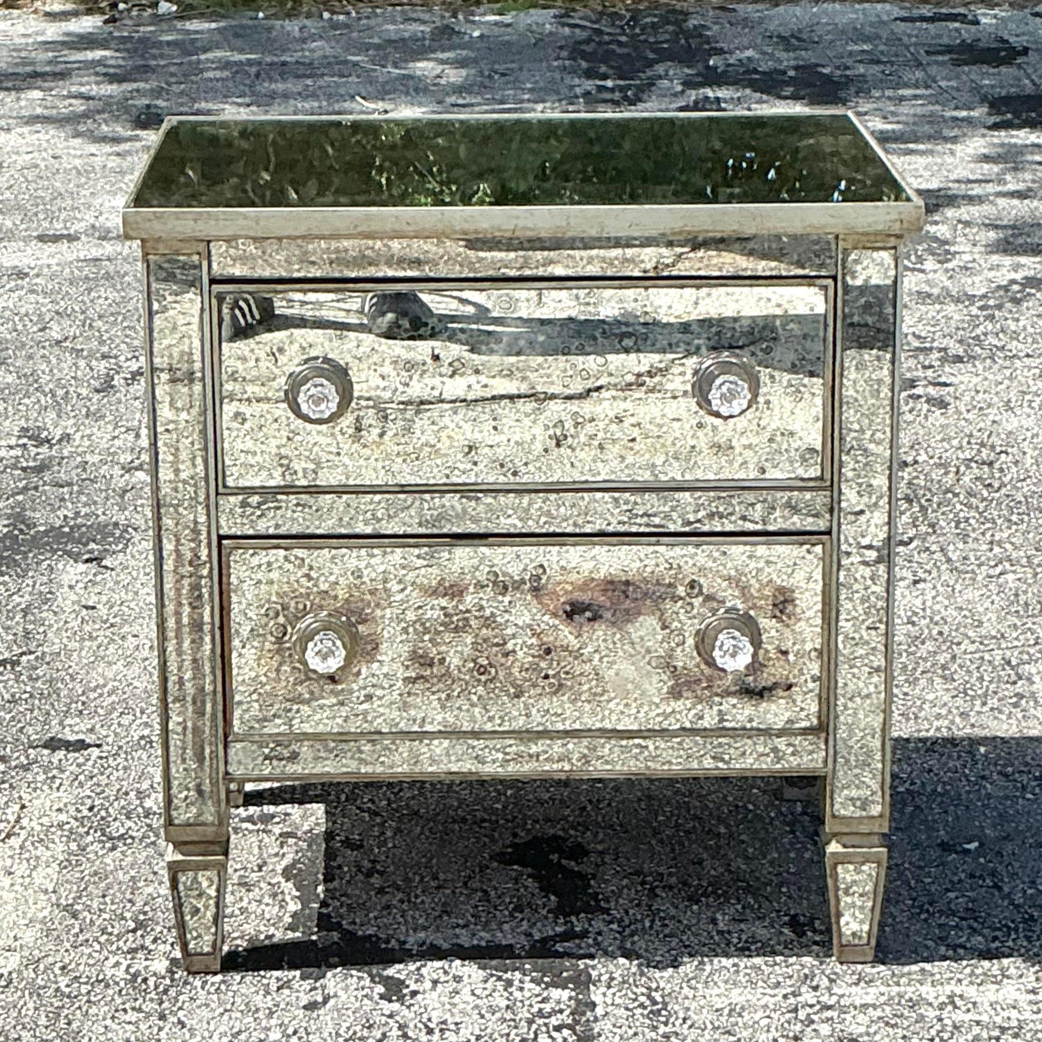 Late 20th Century Vintage Boho Mirrored Nightstand For Sale 1