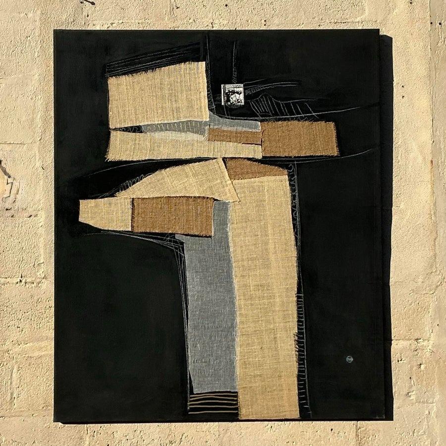 Late 20th Century Vintage Boho Mixed Media Oil Painting on Canvas im Zustand „Gut“ im Angebot in West Palm Beach, FL