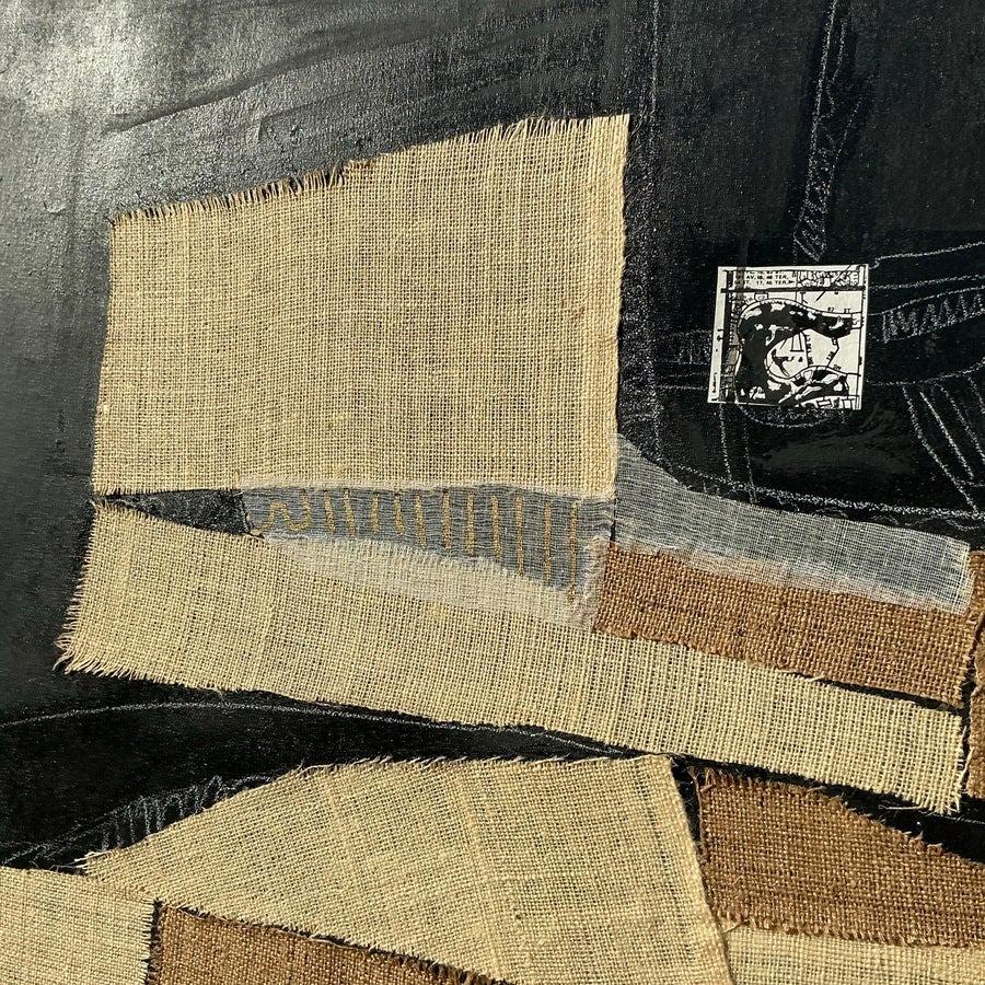 Late 20th Century Vintage Boho Mixed Media Oil Painting on Canvas (20. Jahrhundert) im Angebot