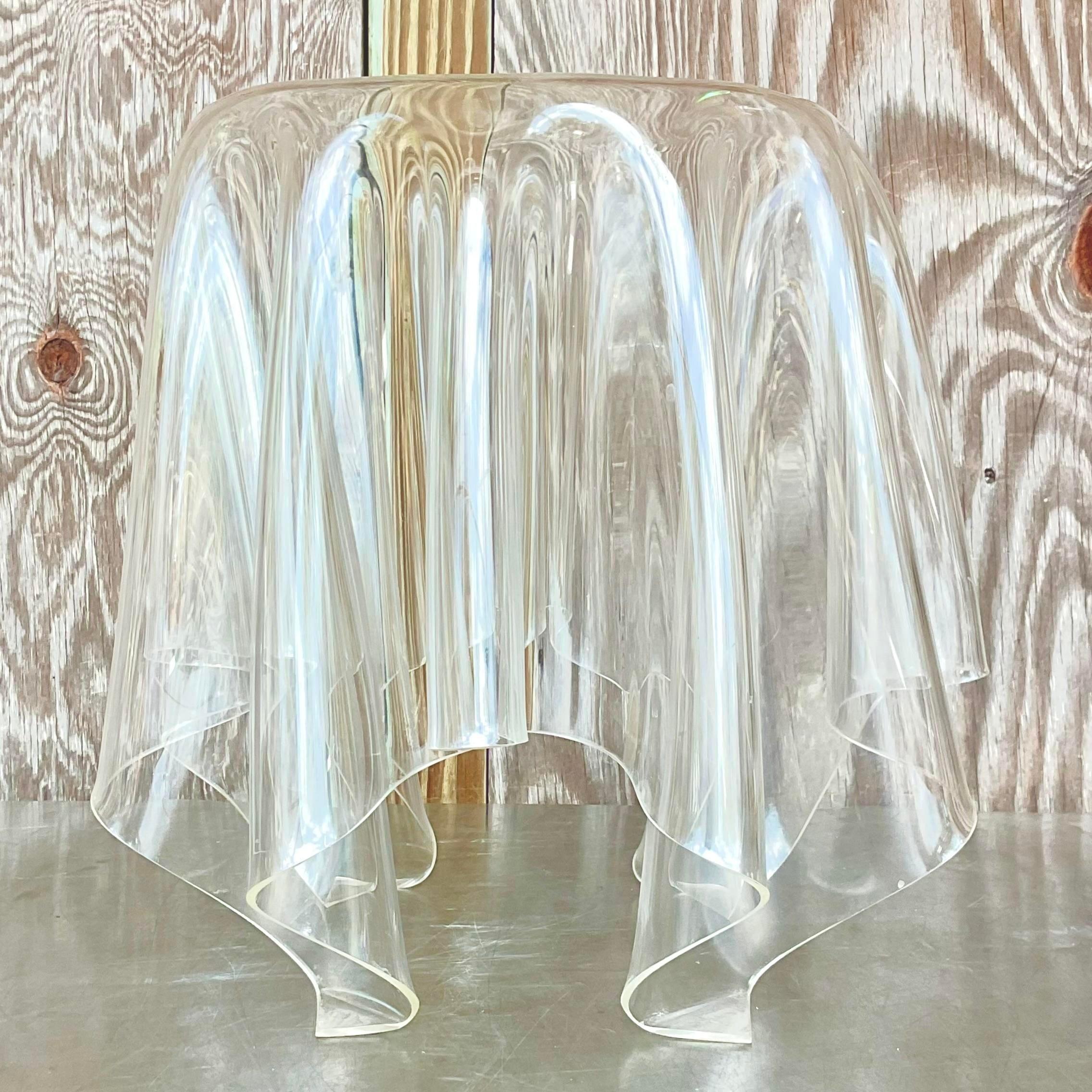 Late 20th Century Vintage Boho Molded Lucite Side Tables - a Pair In Good Condition For Sale In west palm beach, FL