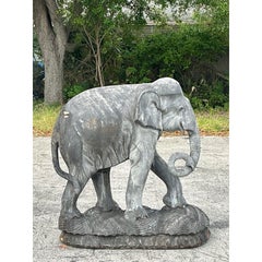 Late 20th Century Vintage Boho Monumental Carved Wooden Elephant