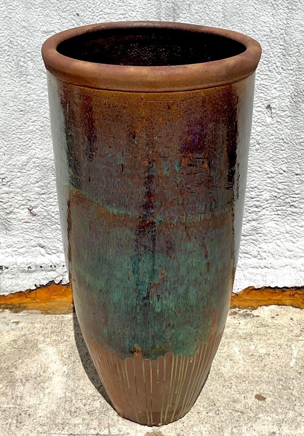 Americano Vaso monumentale in ceramica smaltata Boho della fine del XX secolo in vendita