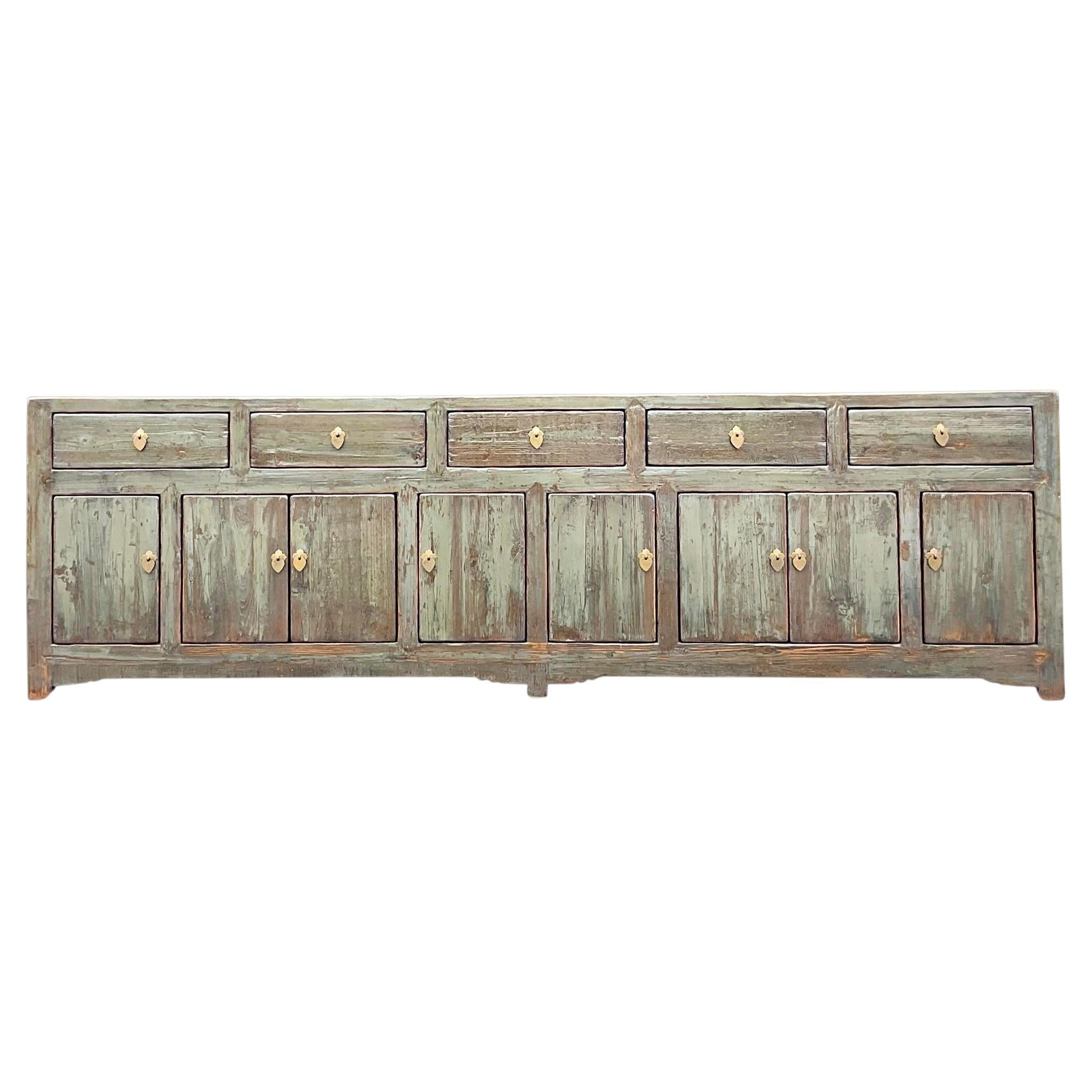 Late 20th Century Vintage Boho Monumental Reclaimed Wood Credenza For Sale